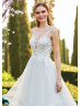 Ivory Lace Tulle Ruffle Sheer Back Wedding Dress
